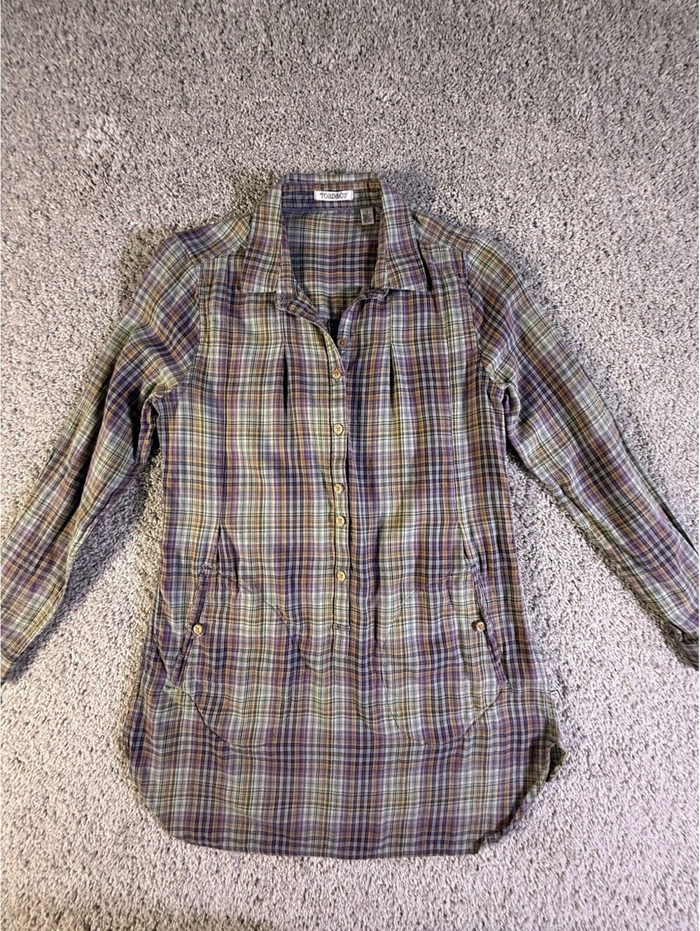 Toad & Co Women's Long Sleeve Plaid Flannel Button Up Shirt Size Small